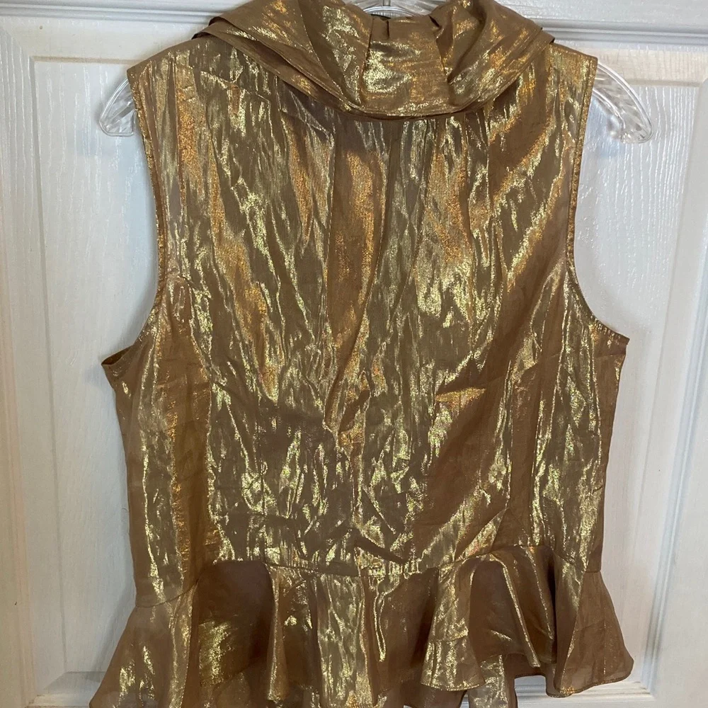Lauren Ralph Lauren Silk & Metallic Gold Ruffled Blouse - Picture 5 of 8